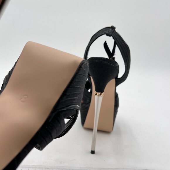 FSJ Midnight Glitter Strappy Open Toe Platform Stiletto Heel Metallic Sandals - Picture 6 of 8